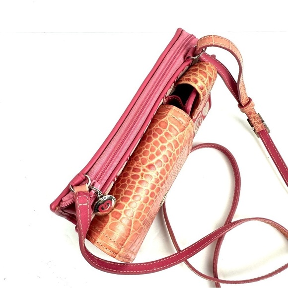 Brighton Crossbody Wallet Pink Mix Croc Canvas Leather Hearts Purse Vintage - Picture 4 of 13